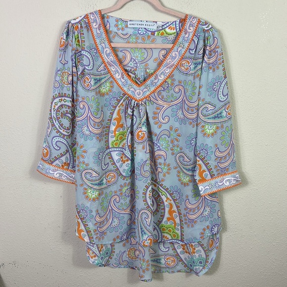 Gretchen Scott Paisley Paradise V-neck Top Tunic size XL - Picture 1 of 6